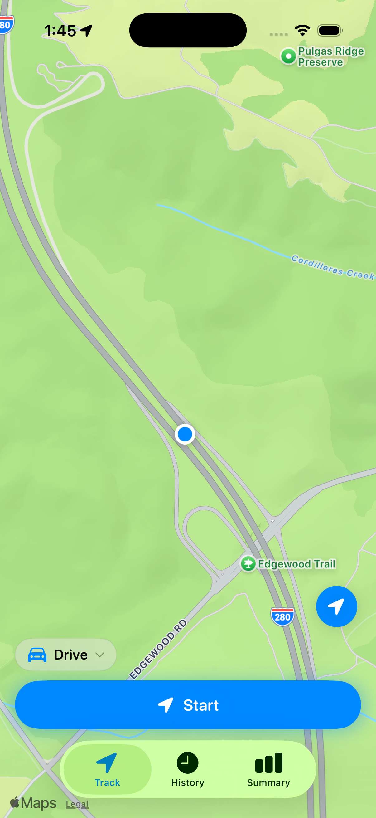 Commute tracking screen showing an active trip map and distance details